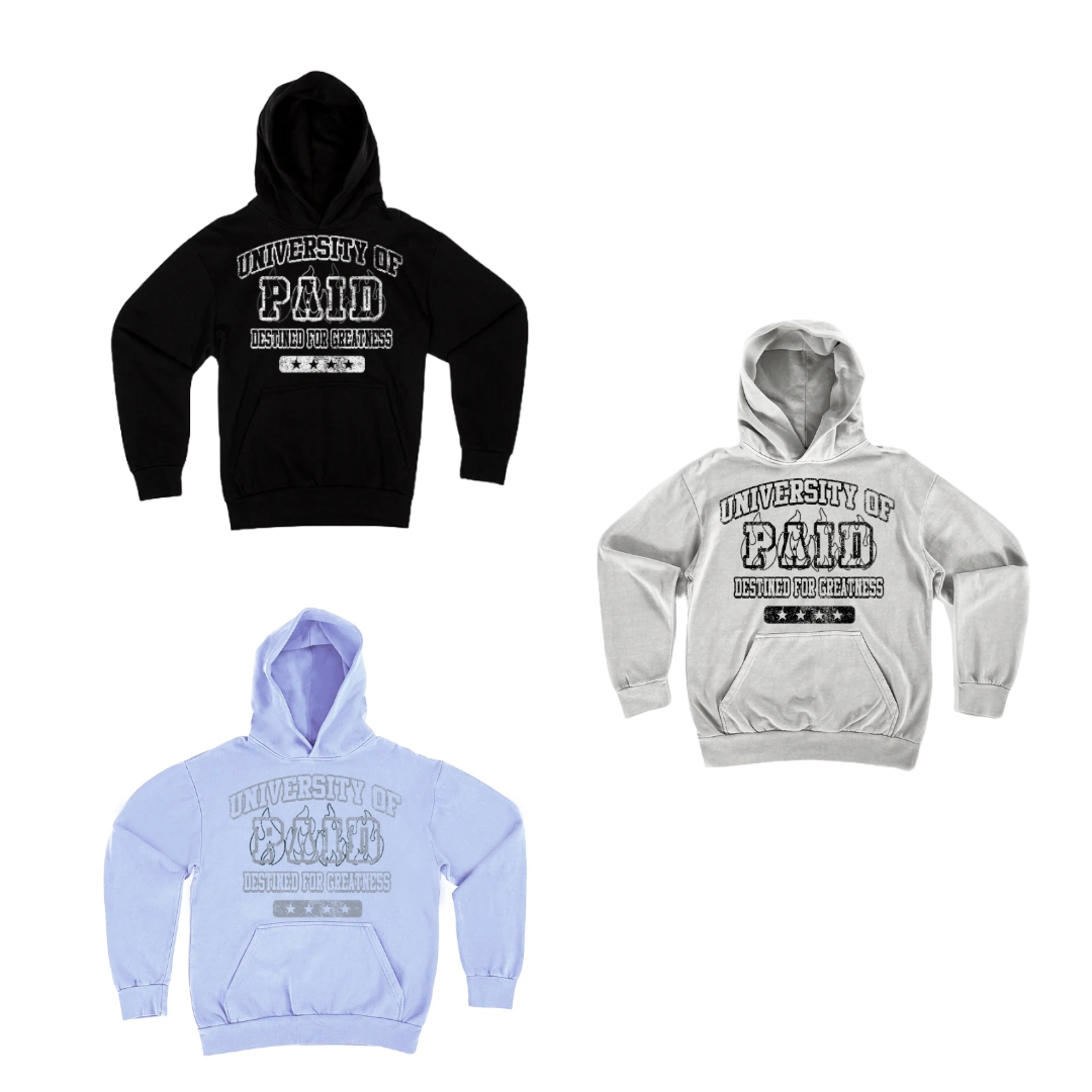 "UNIVERSITY OF PAID" SOLID HOODIE