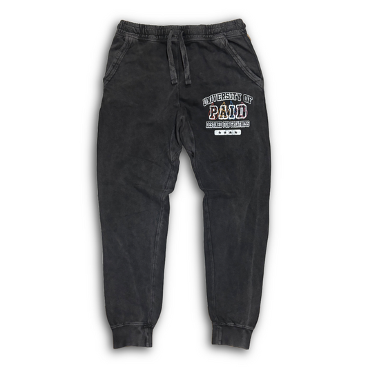 "UNIVERSITY OF PAID" ACID WASH JOGGERS