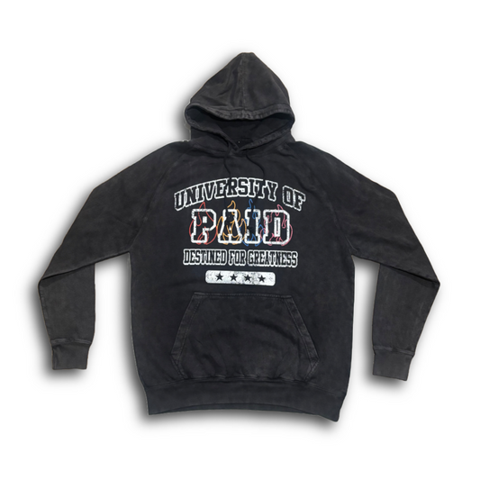 "UNIVERSITY OF PAID" ACID WASH HOODIE